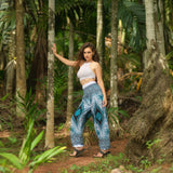 White Peacock Feather High Cut Harem Pants – Turquoise