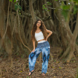 White Peacock Feather Standard Cut Harem Pants – Blue