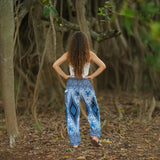 White Peacock Feather Standard Cut Harem Pants – Blue