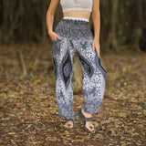 White Peacock Feather High Cut Harem Pants – Black