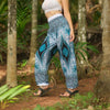 White Peacock Feather High Cut Harem Pants – Turquoise
