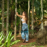 White Peacock Feather High Cut Harem Pants – Turquoise