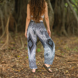 White Peacock Feather High Cut Harem Pants – Black