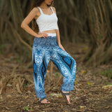 White Peacock Feather Standard Cut Harem Pants – Blue