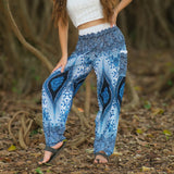 White Peacock Feather Standard Cut Harem Pants – Blue