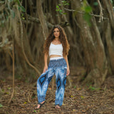 White Peacock Feather Standard Cut Harem Pants – Blue