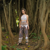 White Mandala High Cut Harem Pants - Brown
