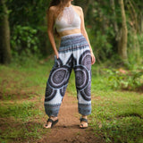 White Mandala High Cut Harem Pants - Black