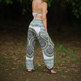White Mandala High Cut Harem Pants - Green