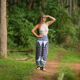 White Mandala High Cut Harem Pants - Black