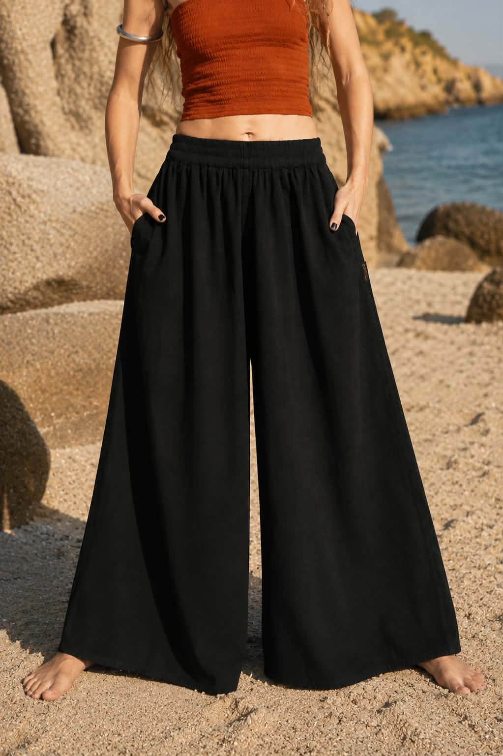 Wide Leg Palazzo Trousers | Plain Boho Festival Trousers | Various Colours