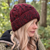 Maroon & Charcoal Cableknit Wool Hat - Fleece Lined
