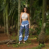 White Mandala High Cut Harem Pants - Blue