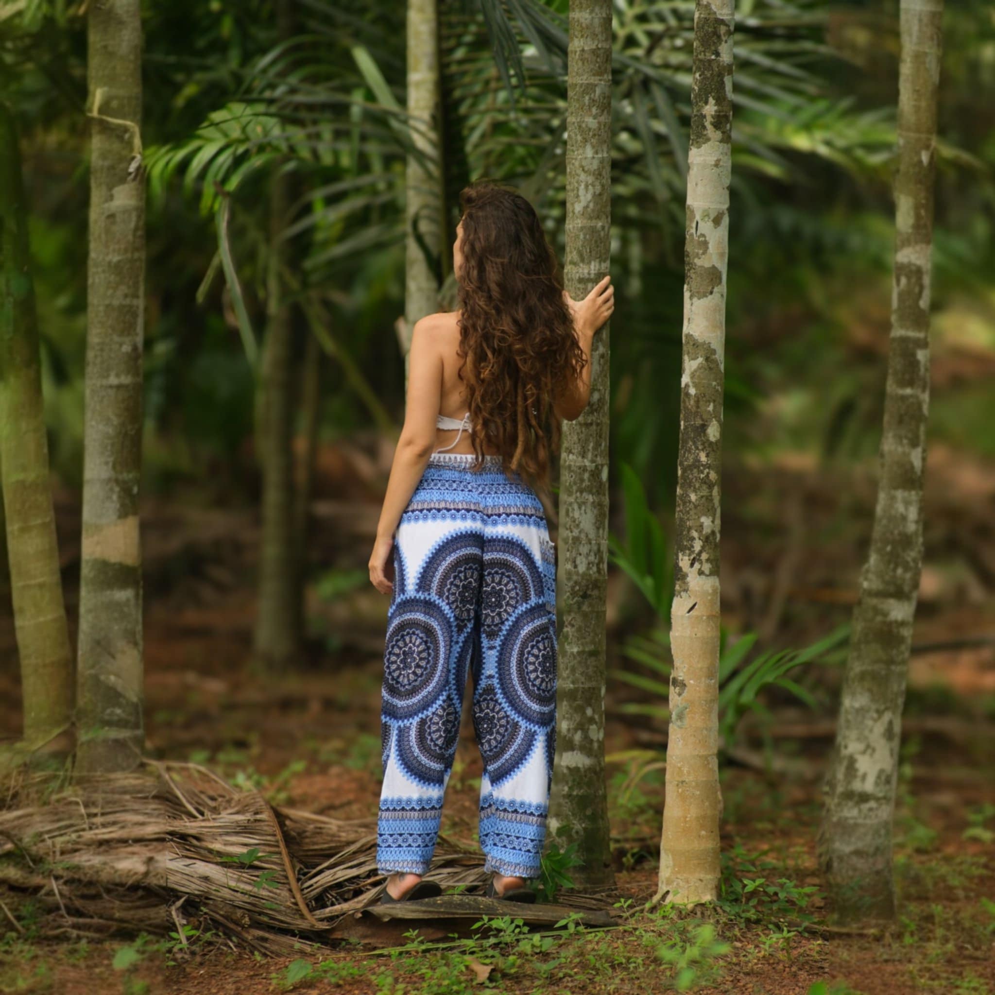 White Mandala High Cut Harem Pants - Blue