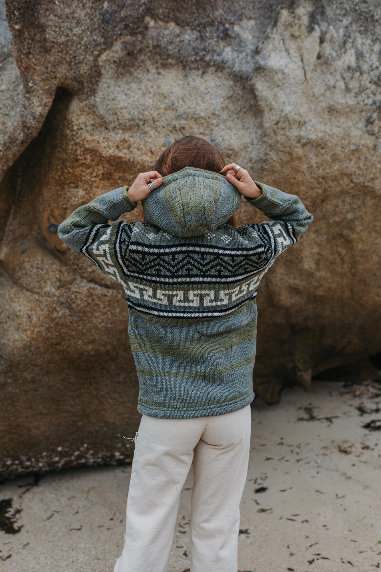 Wool Jacket - Aztec Pattern - Olive Green