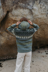 Wool Jacket - Aztec Pattern - Olive Green