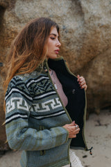 Wool Jacket - Aztec Pattern - Olive Green