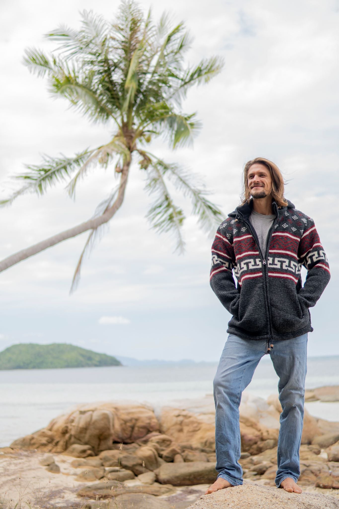 Wool Jacket - Aztec Pattern - Charcoal