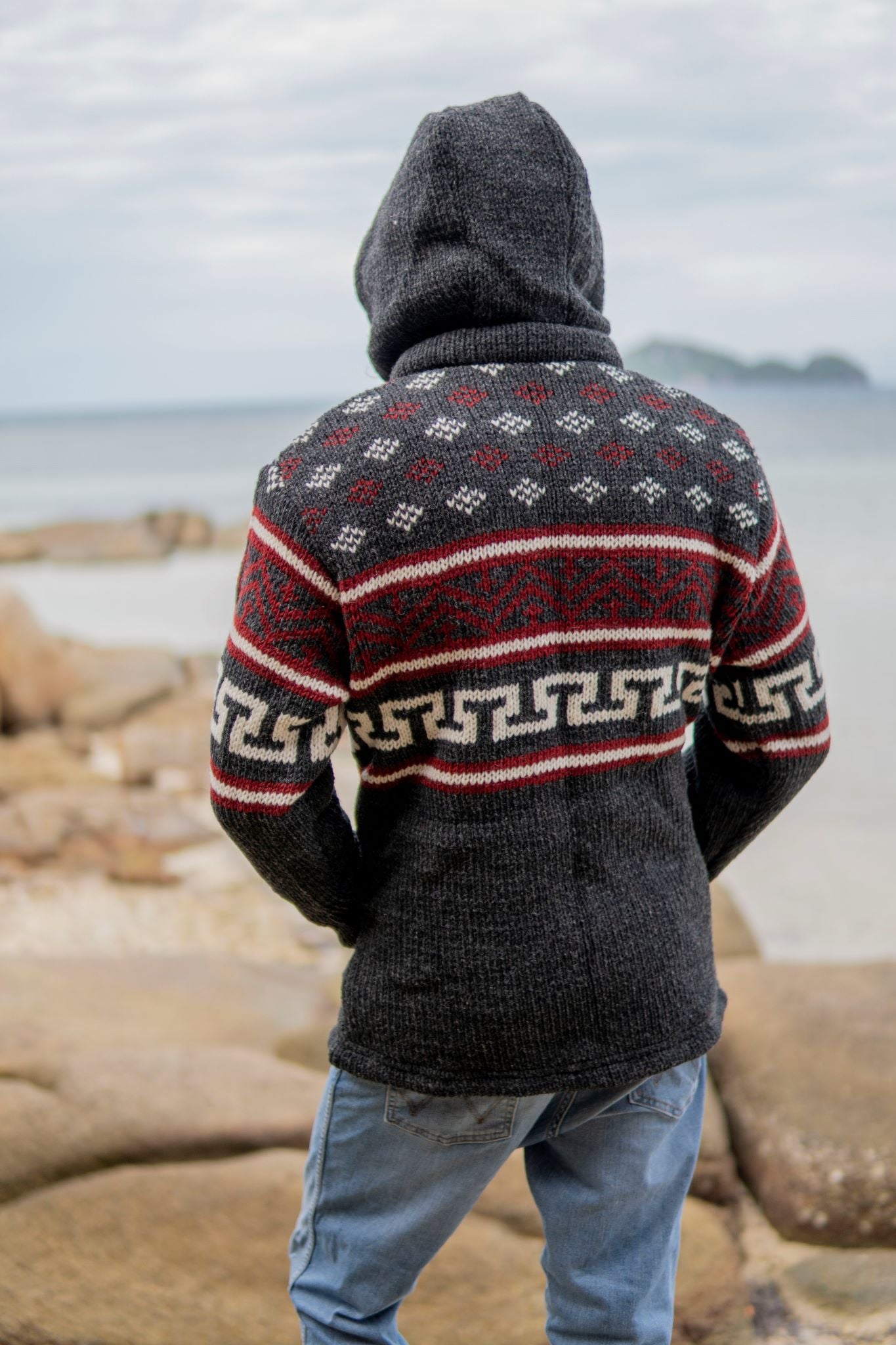 Wool Jacket - Aztec Pattern - Charcoal