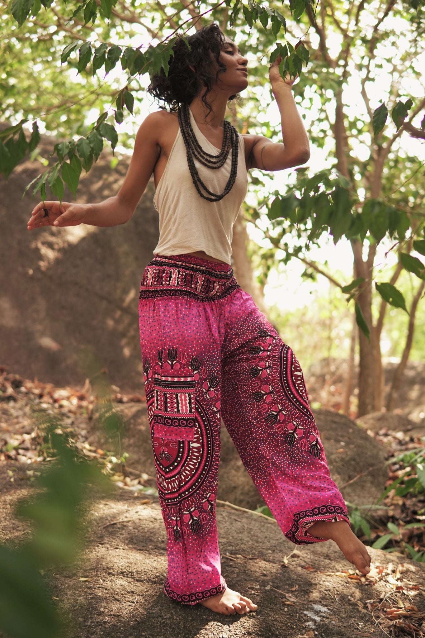 High Crotch Harem Pants - Chakra Pattern- Pink
