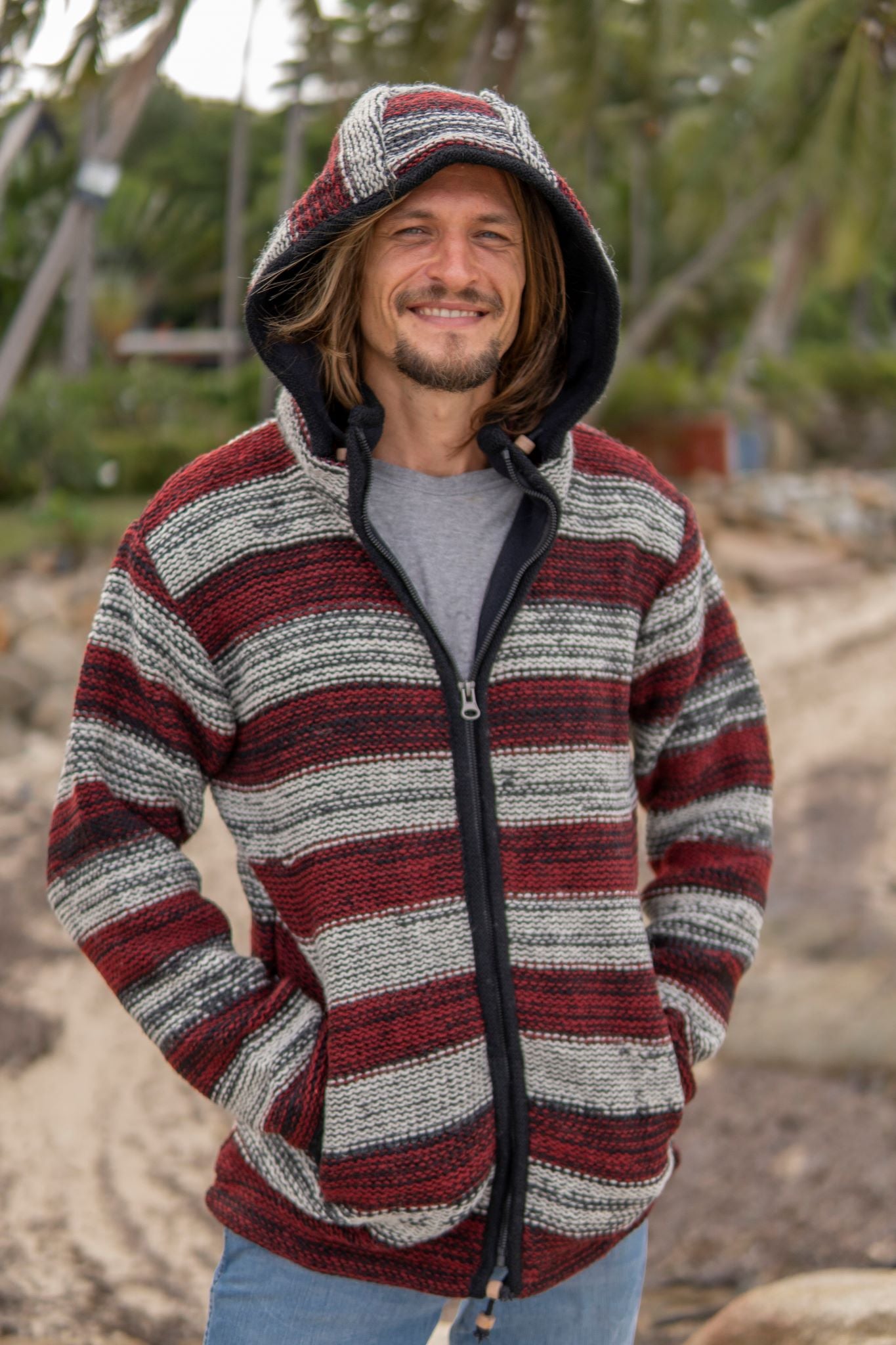 Wool Jacket - Striped - Maroon