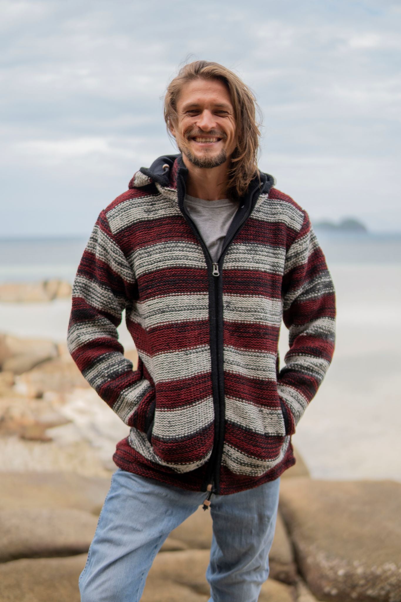 Wool Jacket - Striped - Maroon