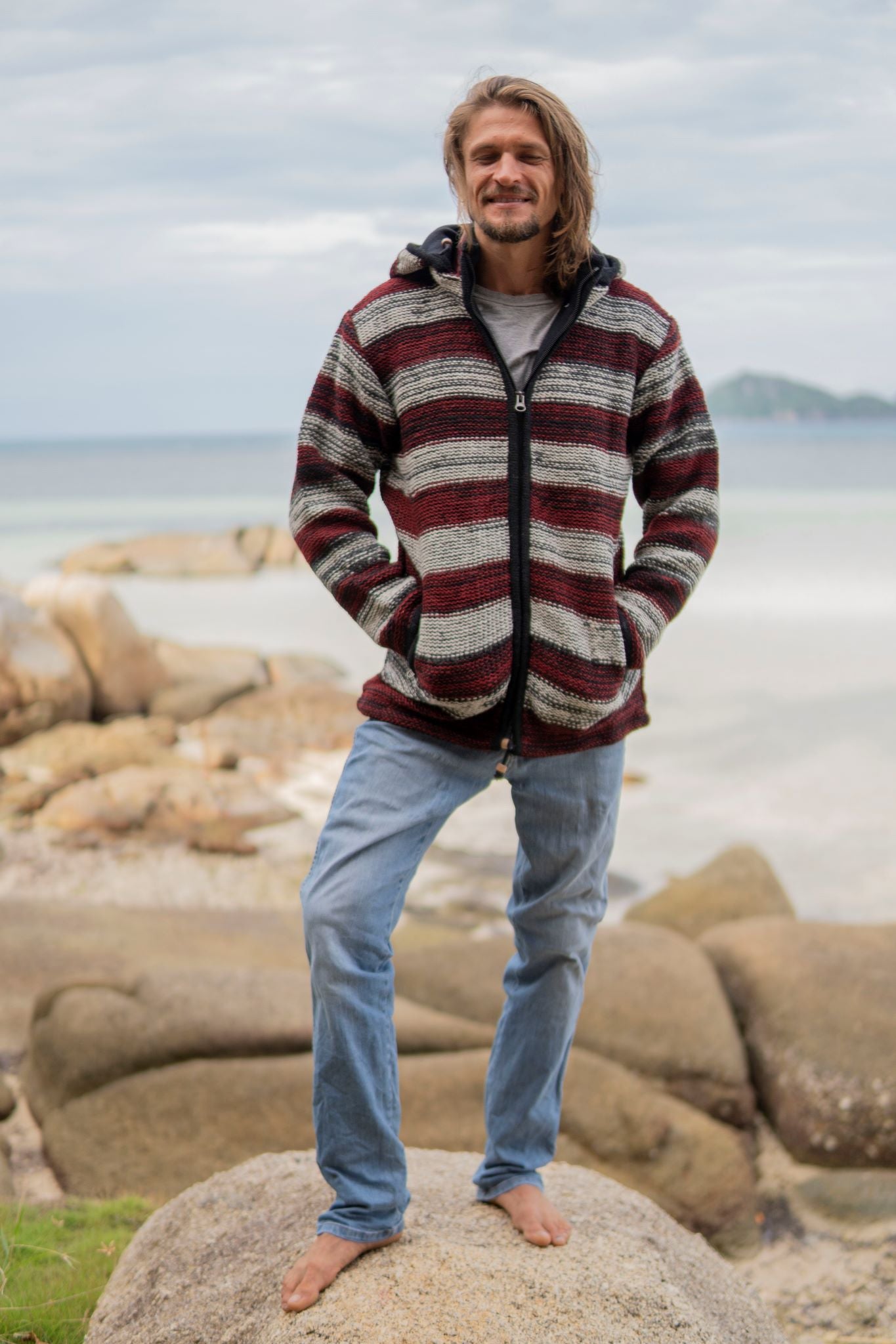 Wool Jacket - Striped - Maroon