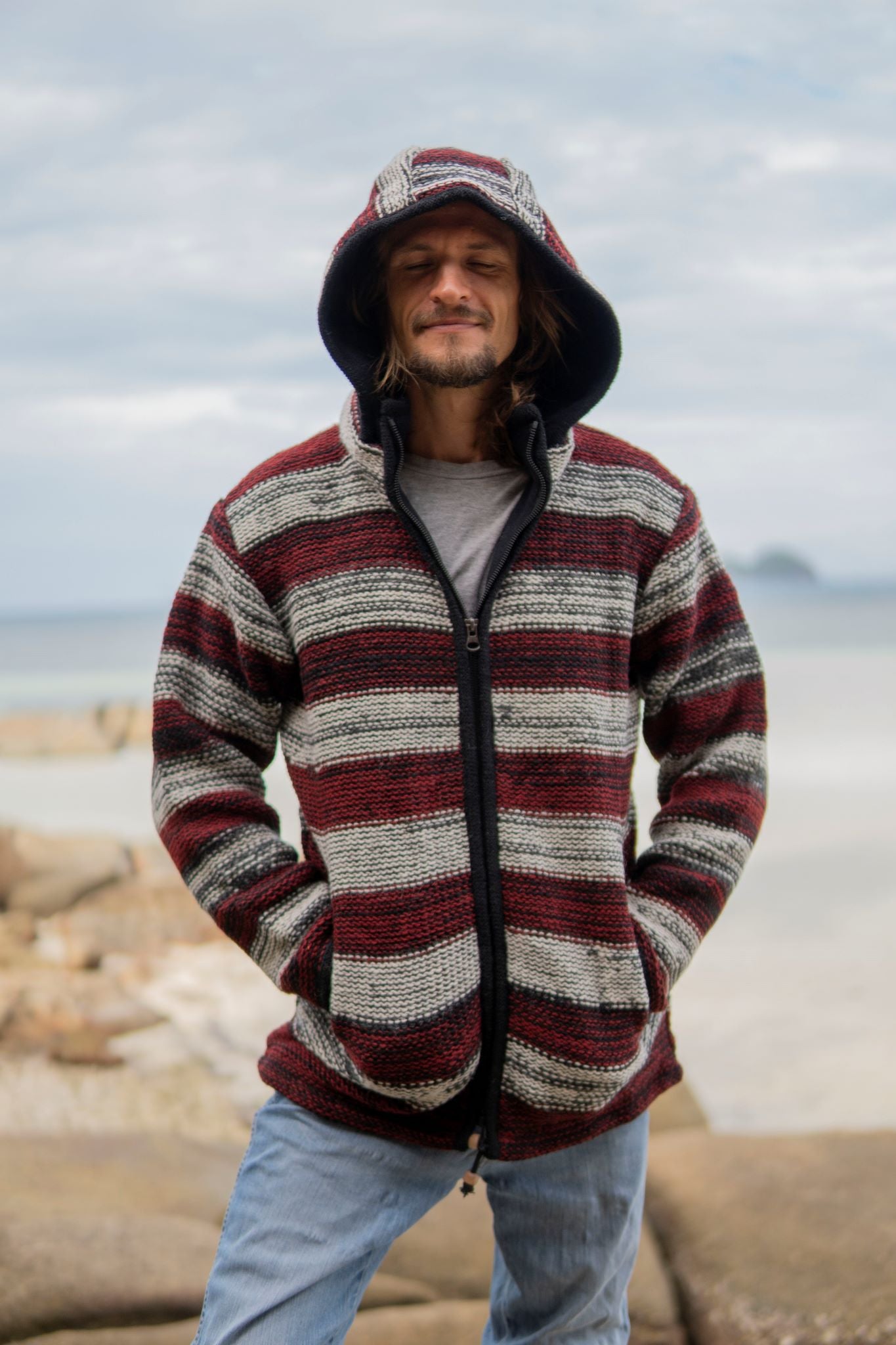 Wool Jacket - Striped - Maroon