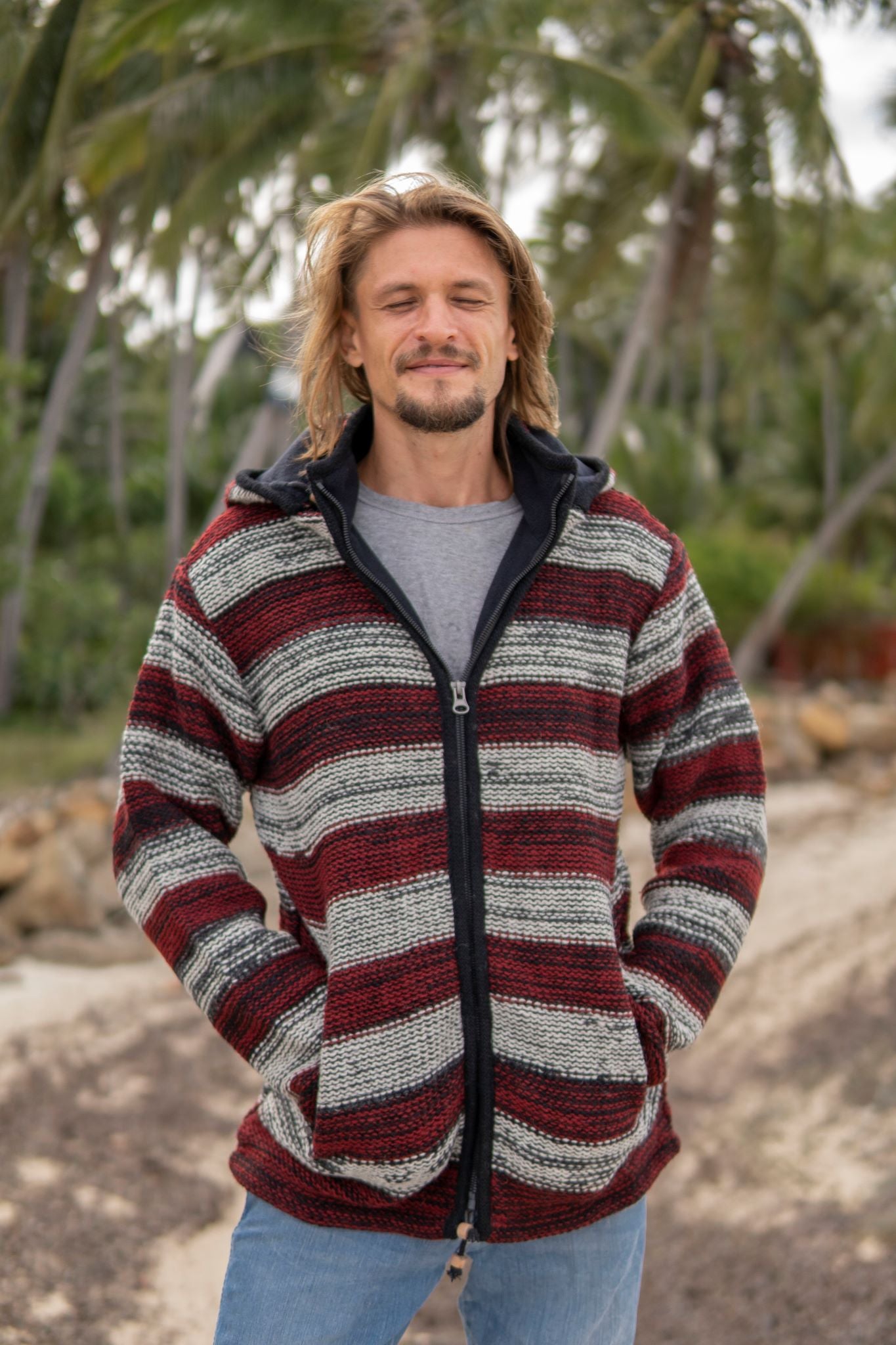 Wool Jacket - Striped - Maroon