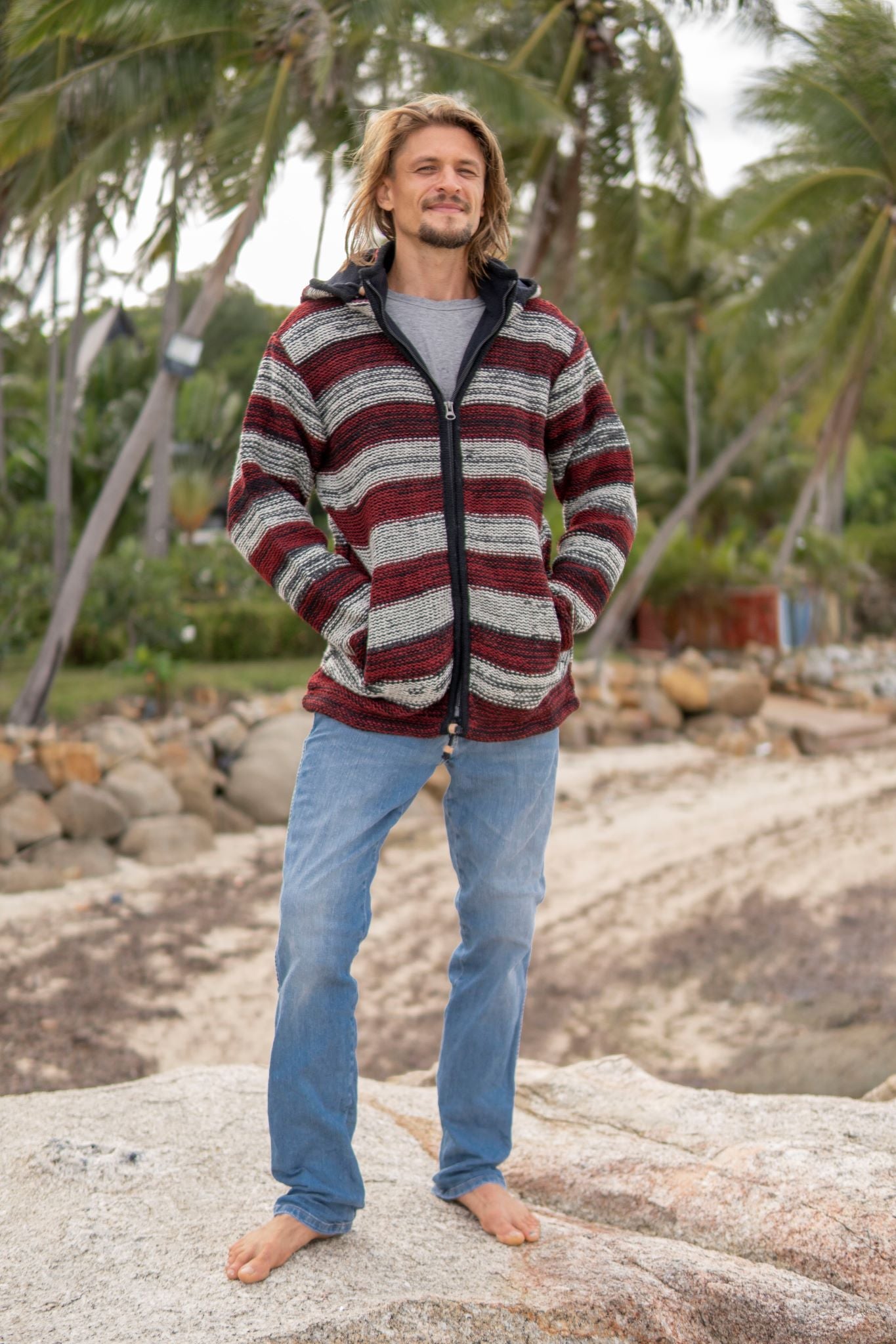 Wool Jacket - Striped - Maroon