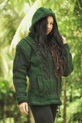 Wool Jacket - Cable Knit Aran - Green