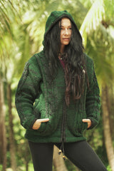 Wool Jacket - Cable Knit Aran - Green
