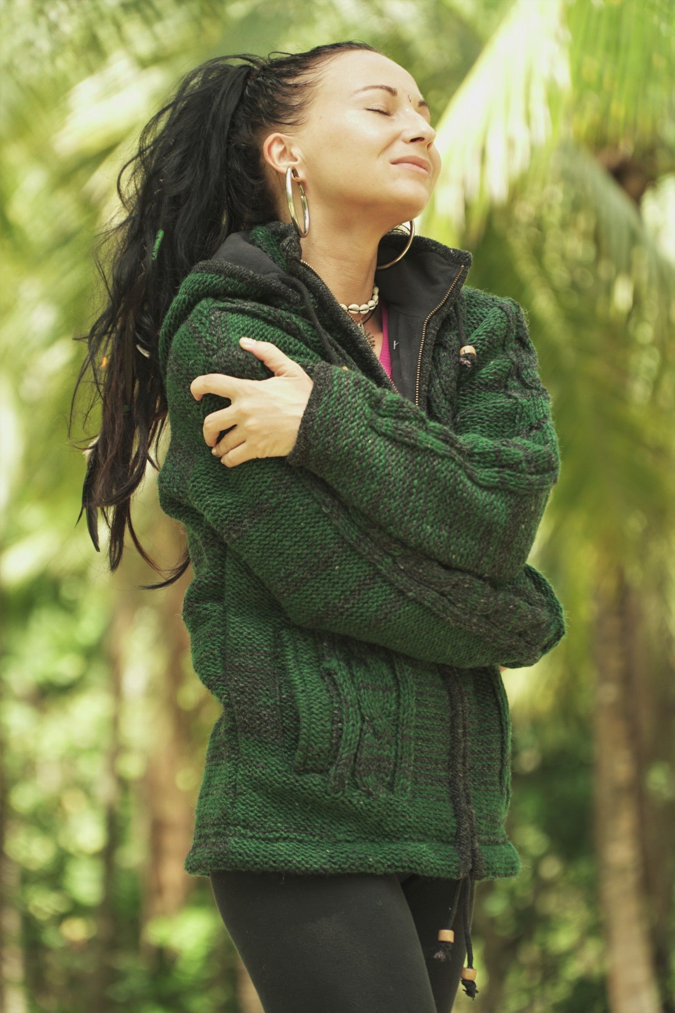 Wool Jacket - Cable Knit Aran - Green