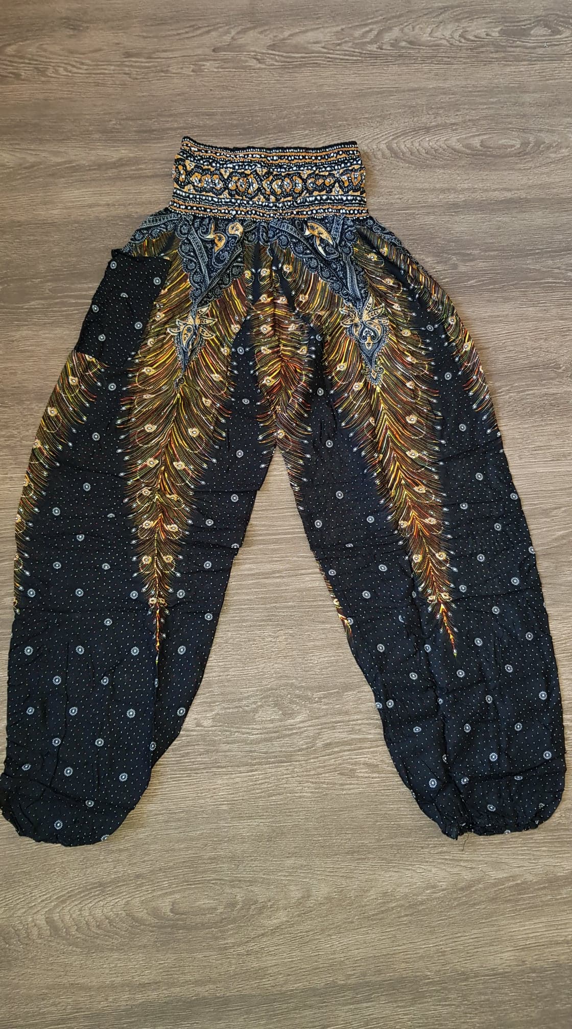 High Crotch Harem Pants - Peacock Feather – Black