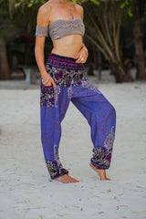 High Crotch Harem Pants - Large Paisley Print - Blue