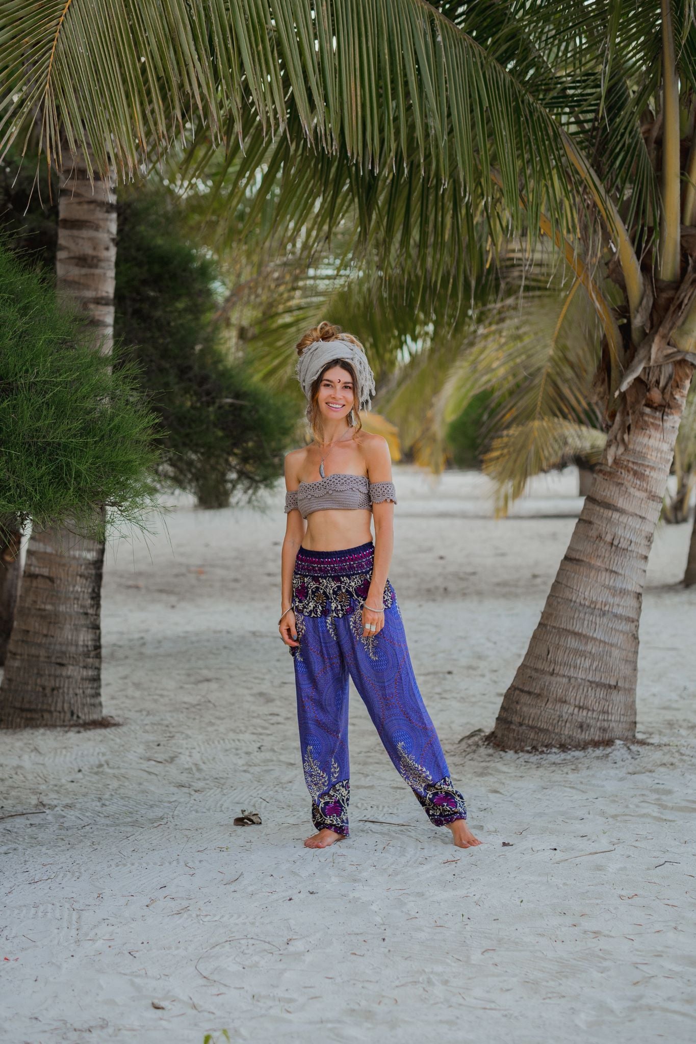 High Crotch Harem Pants - Large Paisley Print - Blue