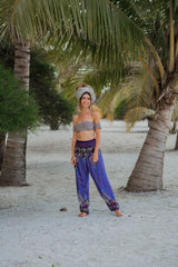 High Crotch Harem Pants - Large Paisley Print - Blue