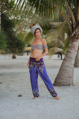 High Crotch Harem Pants - Large Paisley Print - Blue