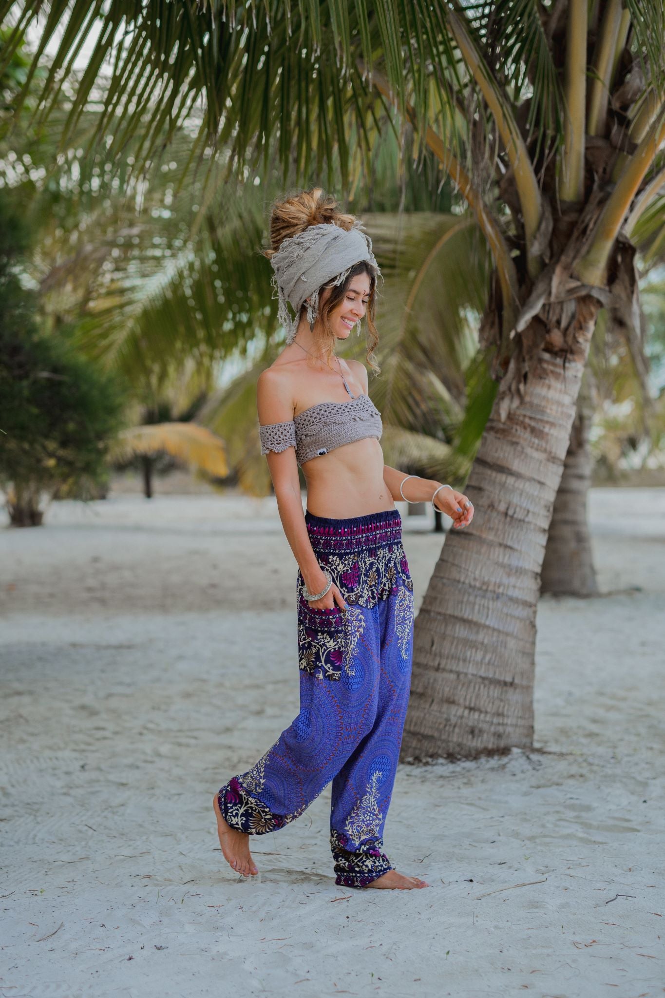 High Crotch Harem Pants - Large Paisley Print - Blue