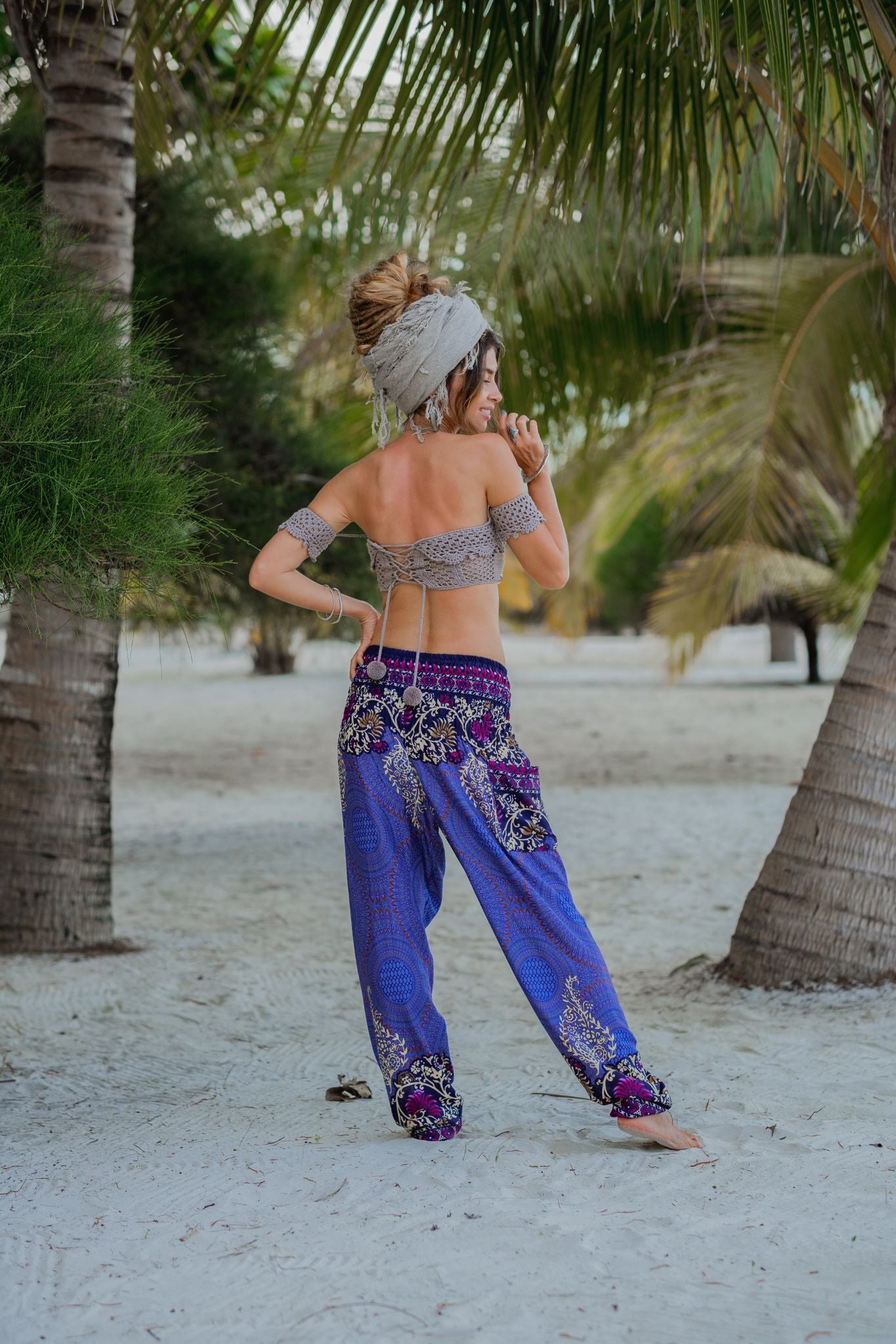 High Crotch Harem Pants - Large Paisley Print - Blue