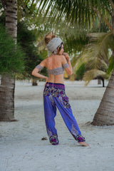 High Crotch Harem Pants - Large Paisley Print - Blue