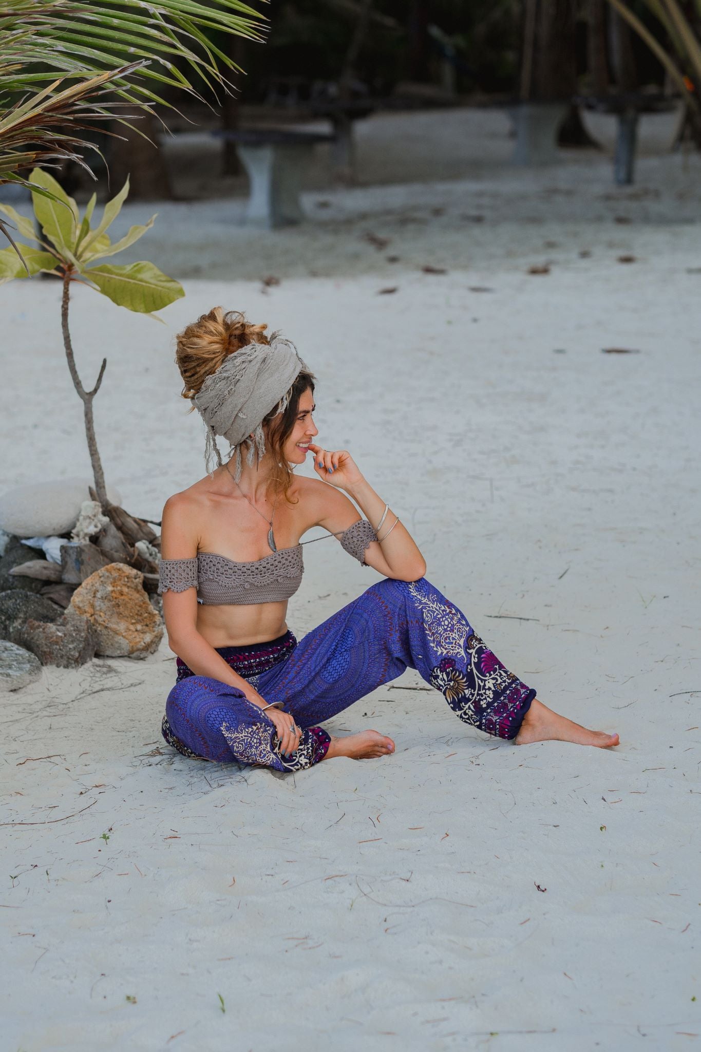 High Crotch Harem Pants - Large Paisley Print - Blue