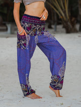 High Crotch Harem Pants - Large Paisley Print - Blue