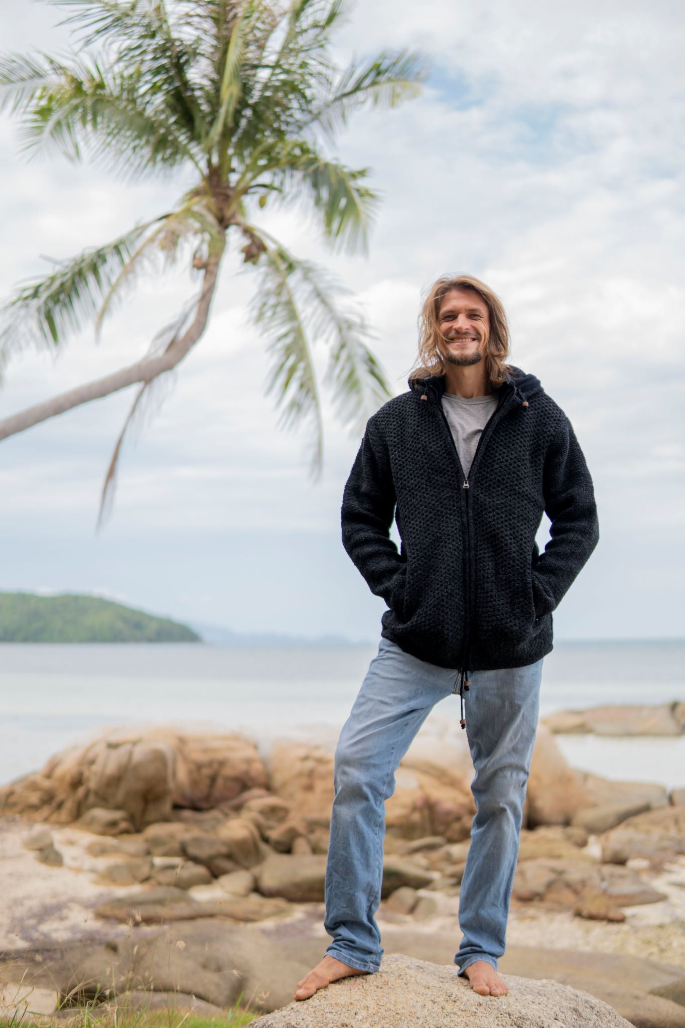 Wool Jacket - Eyelet Pattern - Charcoal