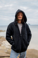 Wool Jacket - Eyelet Pattern - Charcoal