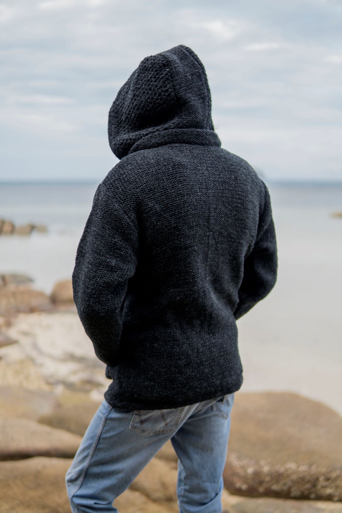 Wool Jacket - Eyelet Pattern - Charcoal