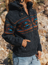 Wool Jacket - Cross Design - Charcoal