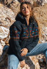 Wool Jacket - Cross Design - Charcoal