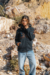 Wool Jacket - Cross Design - Charcoal