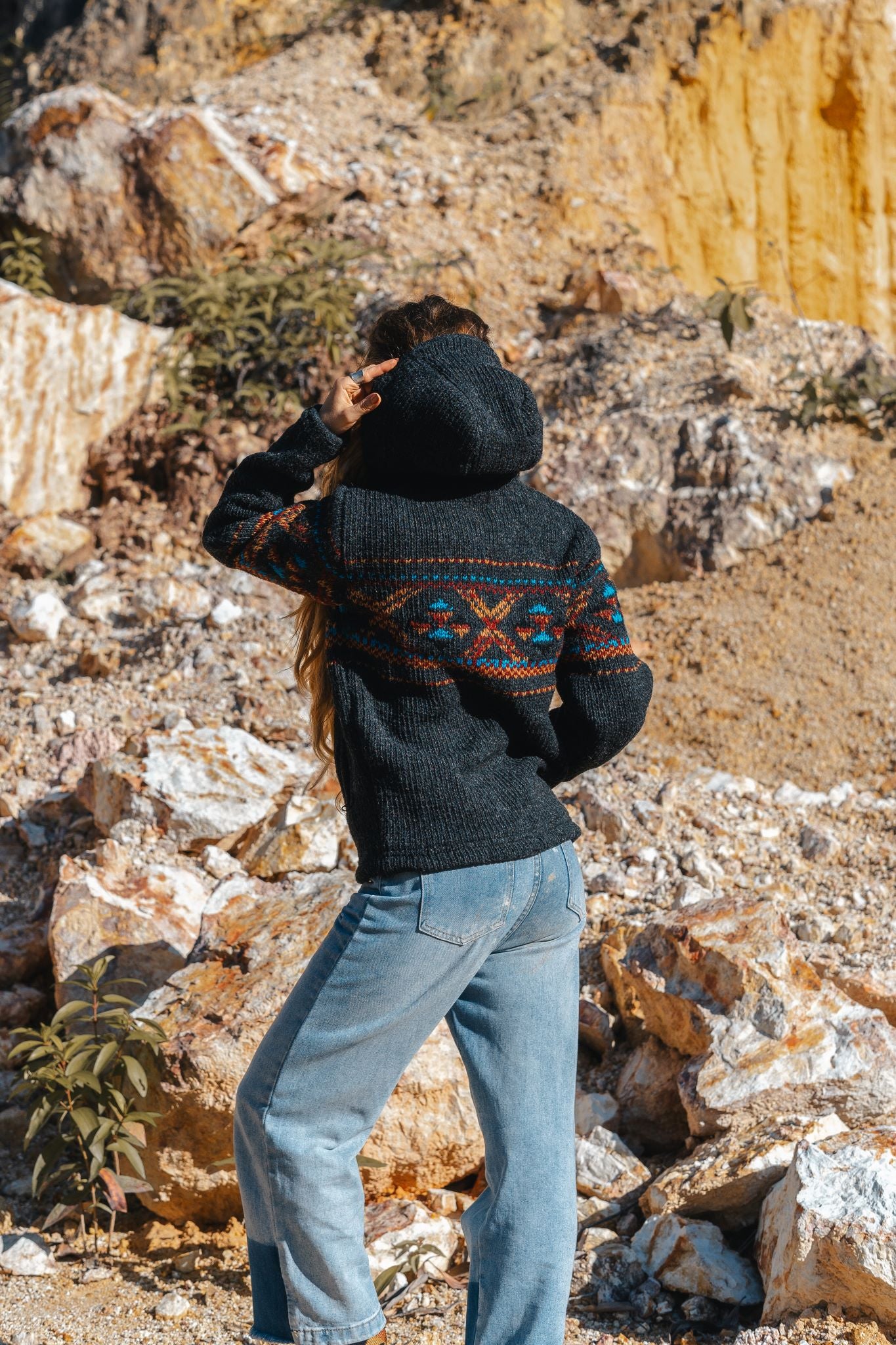 Wool Jacket - Cross Design - Charcoal